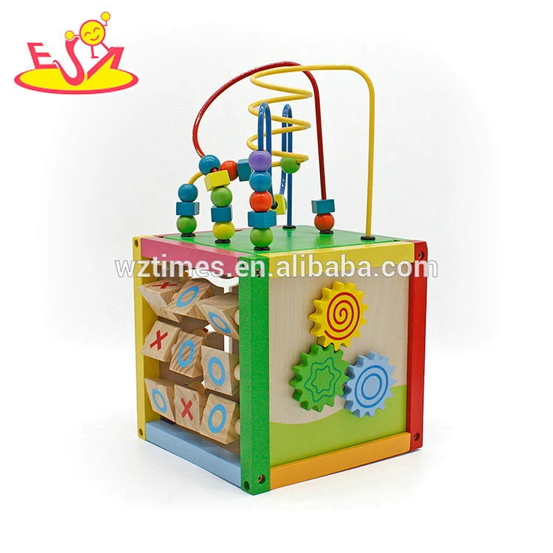 New hottest kids activity play wooden cube toy with beads W11B167