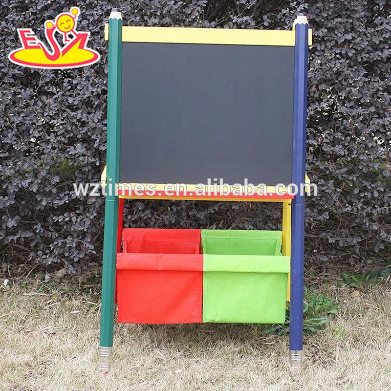 Wholesale best gift kids wooden easel with one side magnetic whiteboard and one side blackboard W12B047