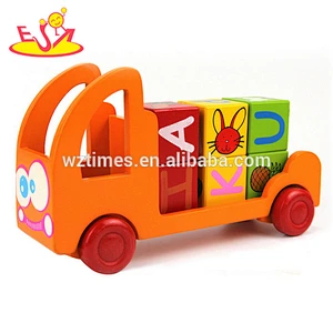 2018 Wholesale delivery wooden building blocks trucks toy for kids W04A336