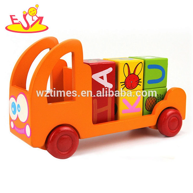 2018 Wholesale delivery wooden building blocks trucks toy for kids W04A336