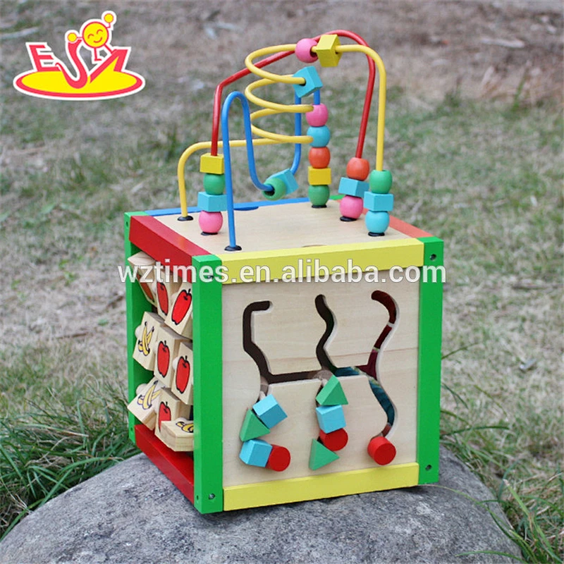 wholesale design funny cubic wire bead toy,multi-function wooden cubic wire bead toy for kids,wooden bead toy W11B060