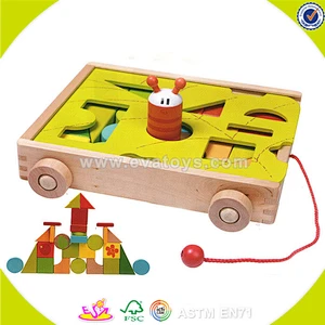 wholesale high quality baby wooden block car fashion kids wooden block car W13C021