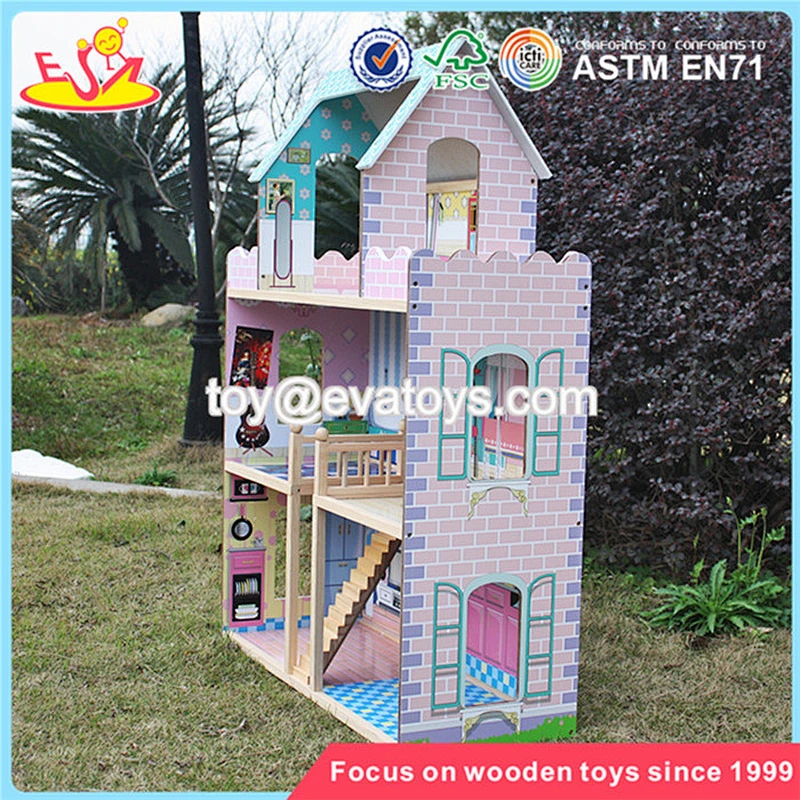 Wholesale early learning large wooden dollhouse toy beautiful baby large wooden dollhouse W06A037