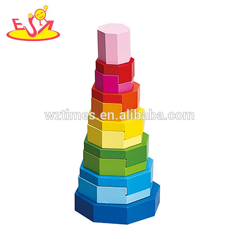 Wholesale colorful kids wooden stacking tower toy interesting wooden stacking tower game W13D037