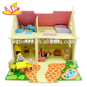 Wholesale most popular colorful three layers green accessories complete baby wooden dollhouse toy for sale W06A096