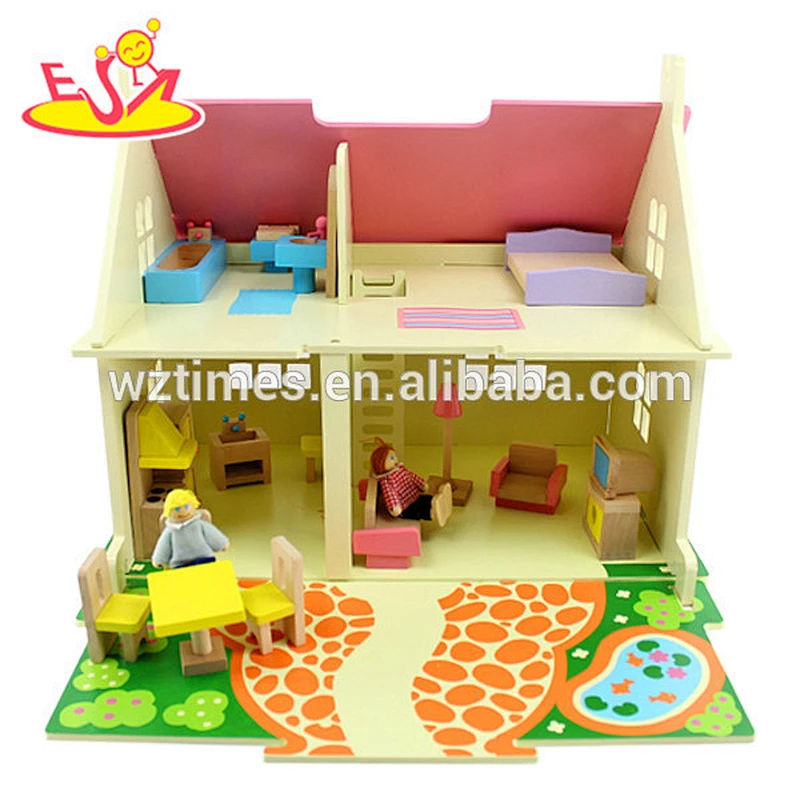 Wholesale most popular colorful three layers green accessories complete baby wooden dollhouse toy for sale W06A096