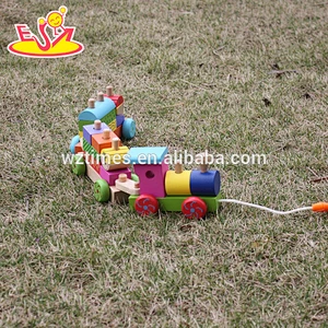 wholesale educational wooden kids train toy block set for sale W05C043