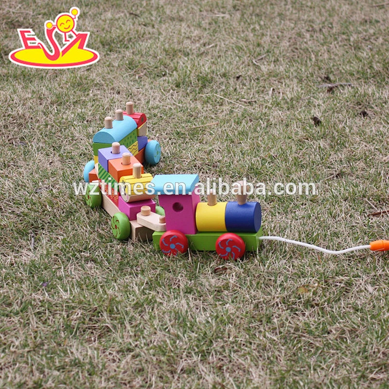 wholesale educational wooden kids train toy block set for sale W05C043