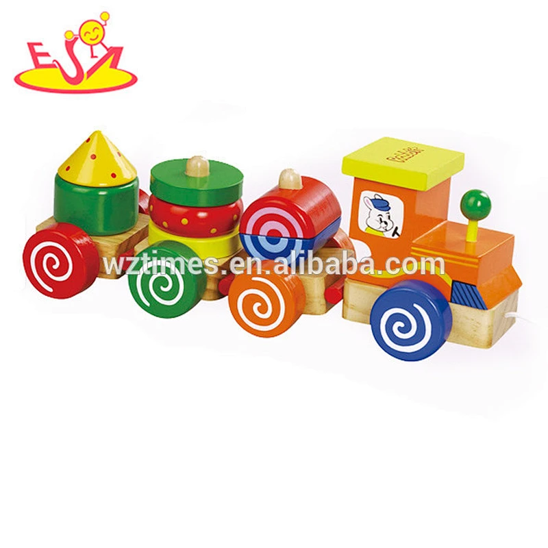 Wholesale educational children wooden pull train toy for sale W05C048