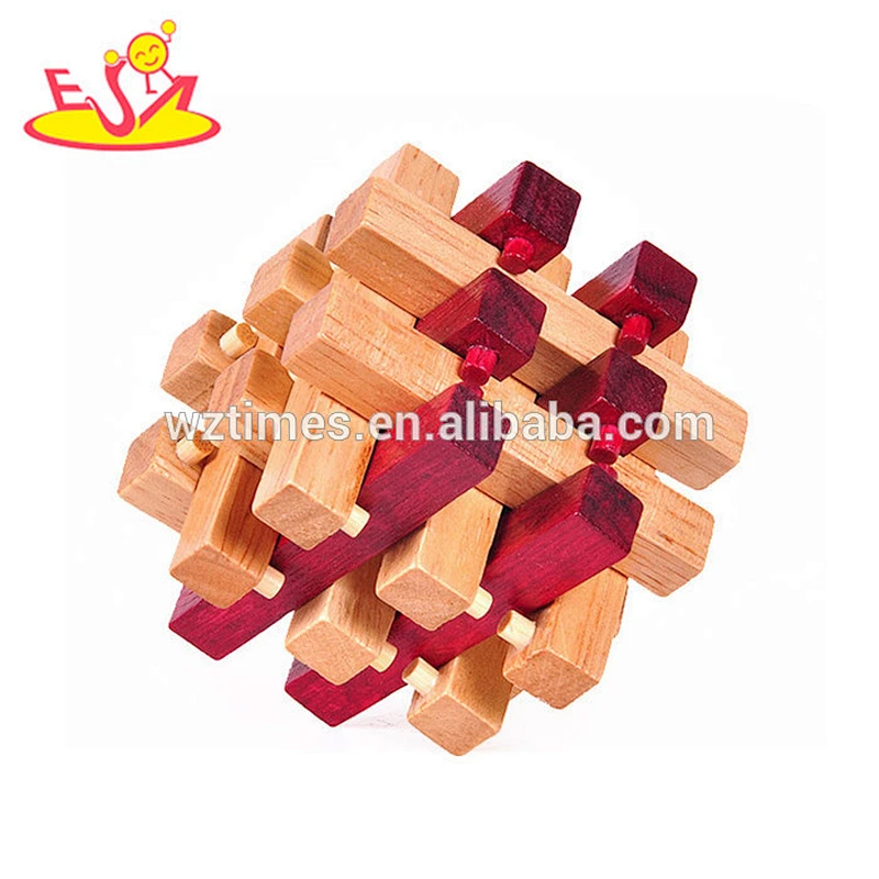 Wholesale vintage style wooden cube puzzle toy for skill training W11C041
