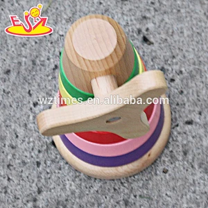 Top sale funny kids wooden rainbow stacking blocks toy for wholesale W13D110