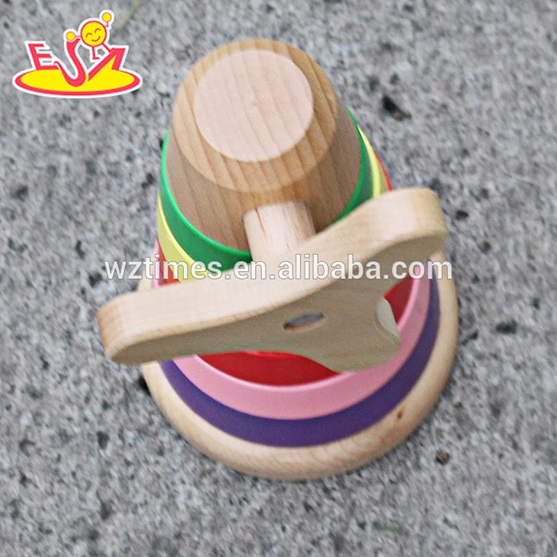 Top sale funny kids wooden rainbow stacking blocks toy for wholesale W13D110