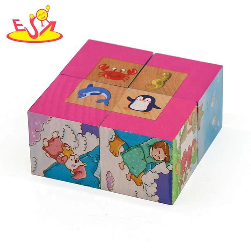 2019 New design 6 sided wooden block cube puzzle for kids W14F062