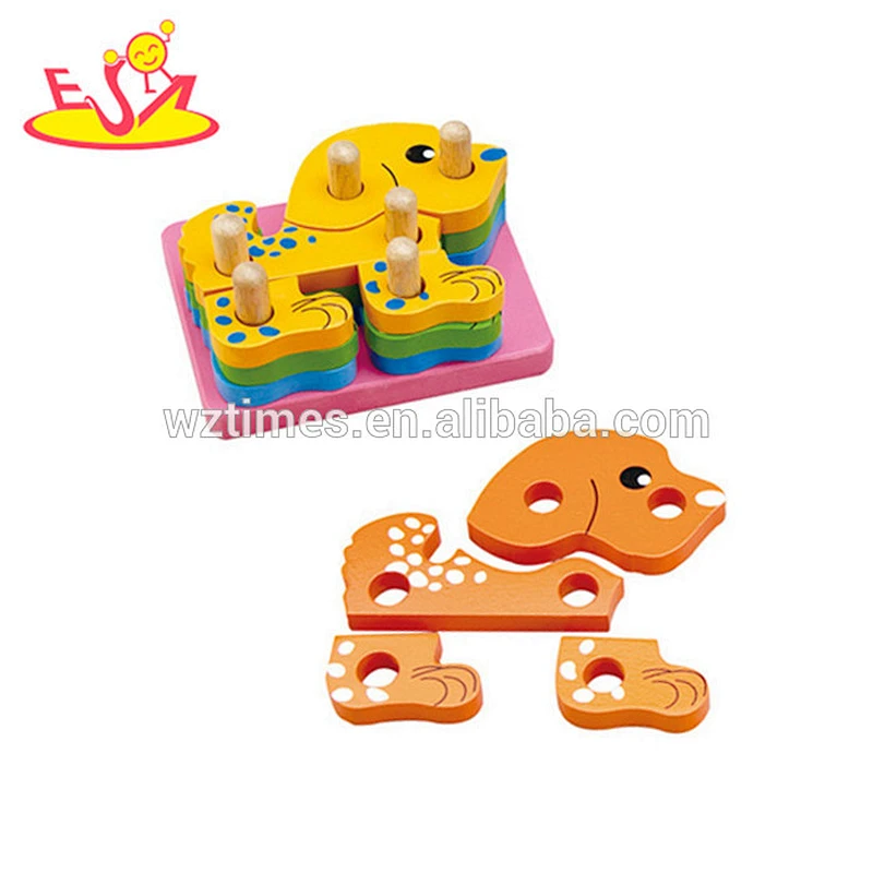 Wholesale diy creative baby wooden shape puzzle toy funny wooden bear shape puzzle toy W13D031