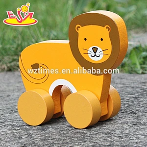 2018 New design baby wheels wooden lion toy best sale kids wooden lion toy wholesale cheap children wooden lion toy W04A320