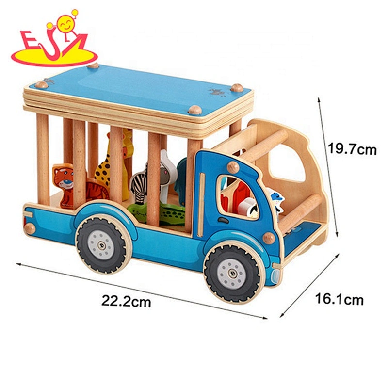 Top sale cartoon animals wooden truck toys for toddlers W04A335
