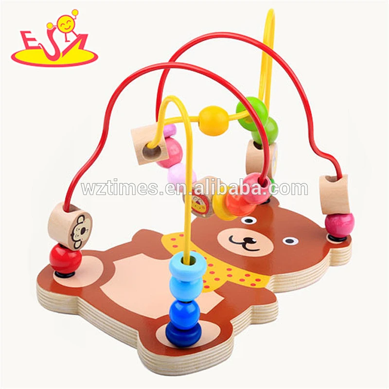 2018 wholesale cheap wooden bead toys for toddlers new design bear shape wooden bead toys for toddlers W11B139