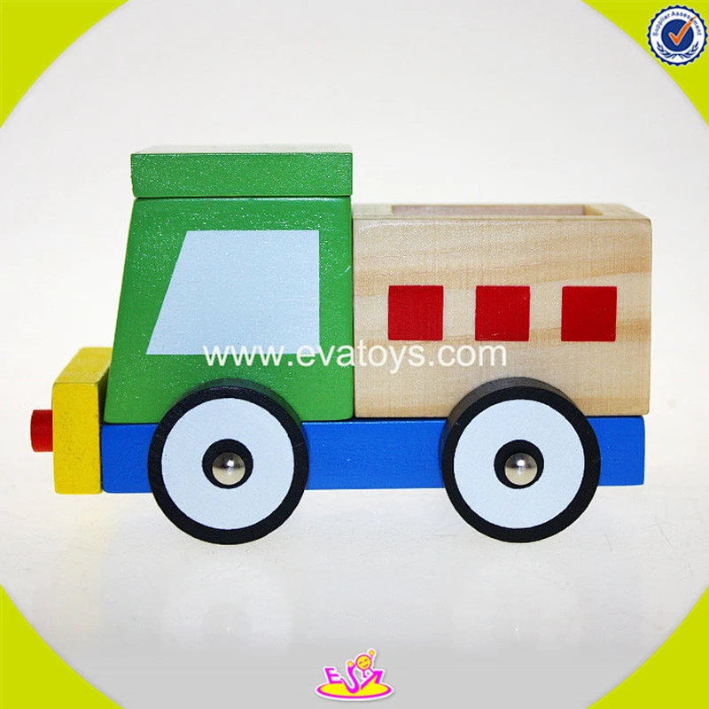 2018 Cheapest funny wooden garbage truck toy for kids W04A136
