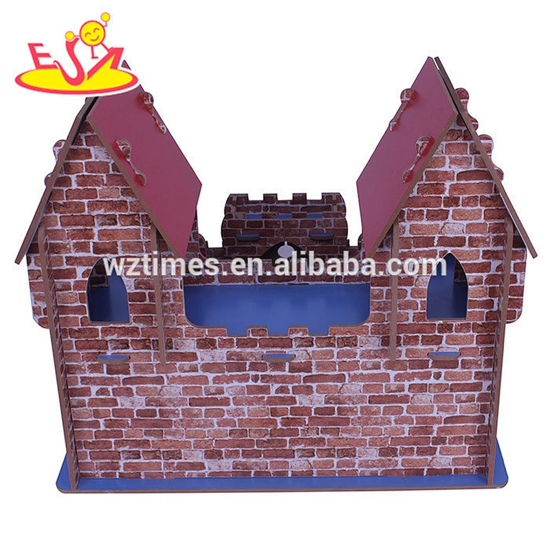 wholesale high quality baby wooden castle toy hot sale kids wooden castle toy W06A125