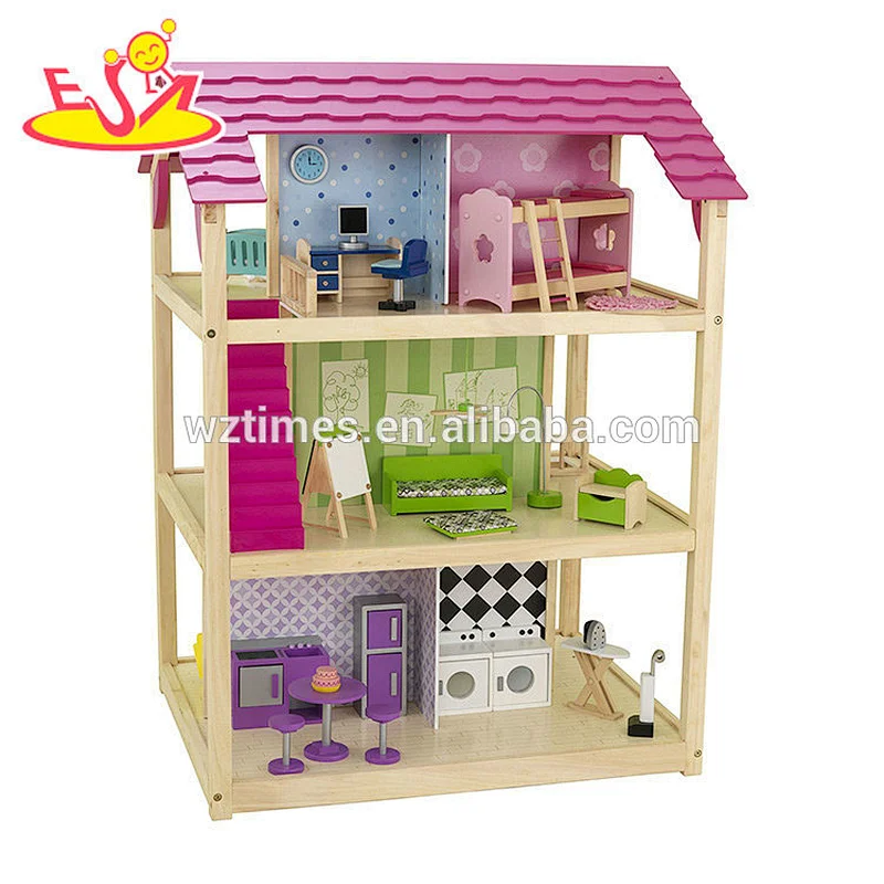 2018 Coloridos juguetes de tres capas modelo de casa de muñecas de madera en miniatura para niños W06A278