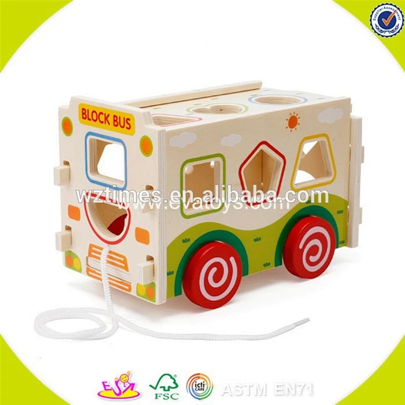 2018 wholesale kids pull wooden toy crane truck for sale W05C083