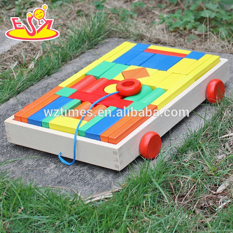 2018 wholesale pull car designed wooden children's building blocks for sale W13C031