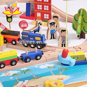 2018 Wholesale preschool toddlers wooden train tracks toys 108 pcs wooden train tracks toys W04C066