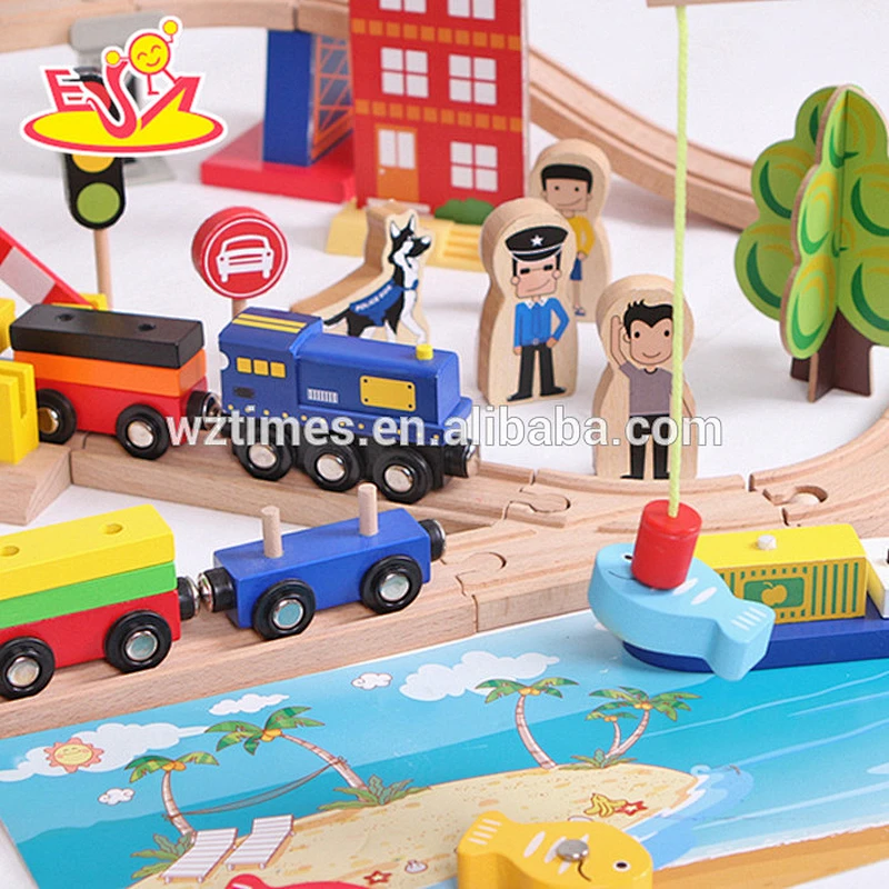 2018 Wholesale preschool toddlers wooden train tracks toys 108 pcs wooden train tracks toys W04C066