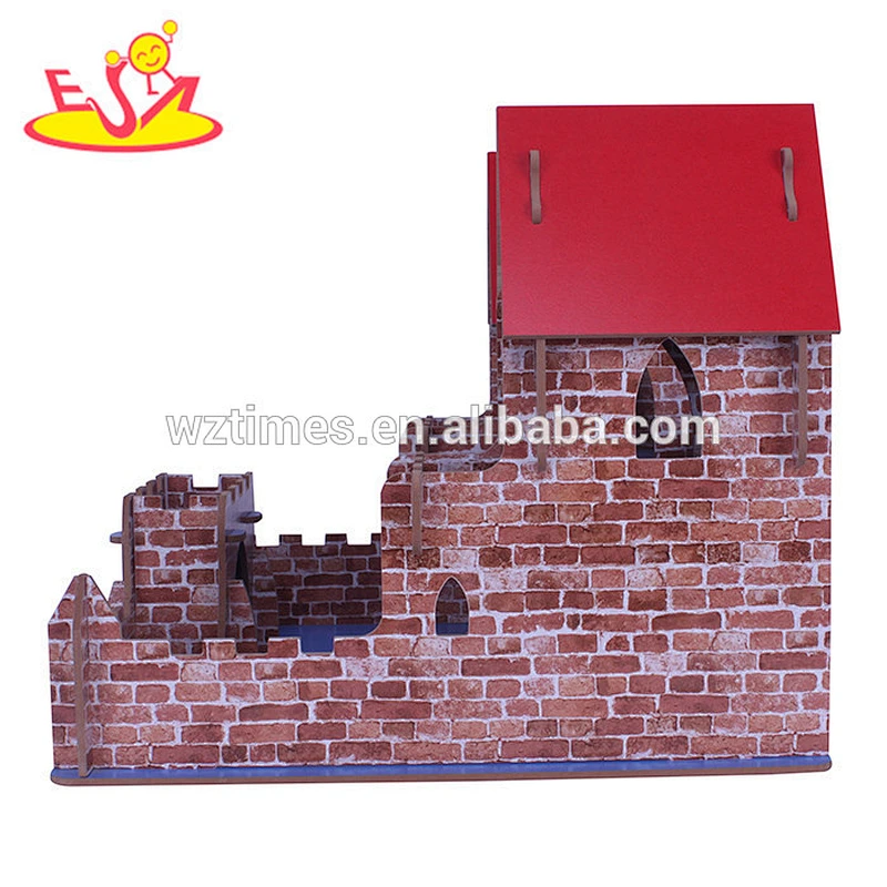 wholesale high quality baby wooden castle toy hot sale kids wooden castle toy W06A125