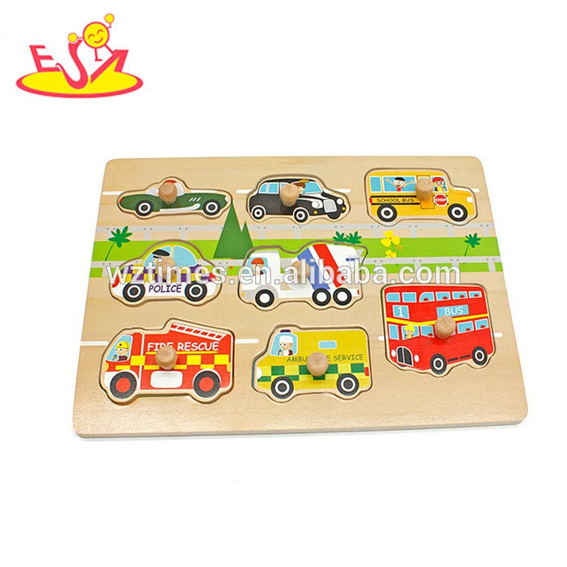 New hottest baby educational wooden car puzzle with knob W14M135