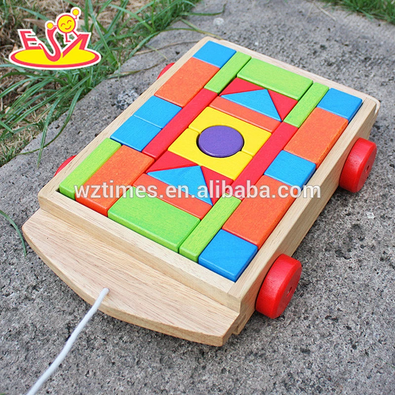 2018 wholesale baby wooden building block car funny kids wooden building block car W13C016