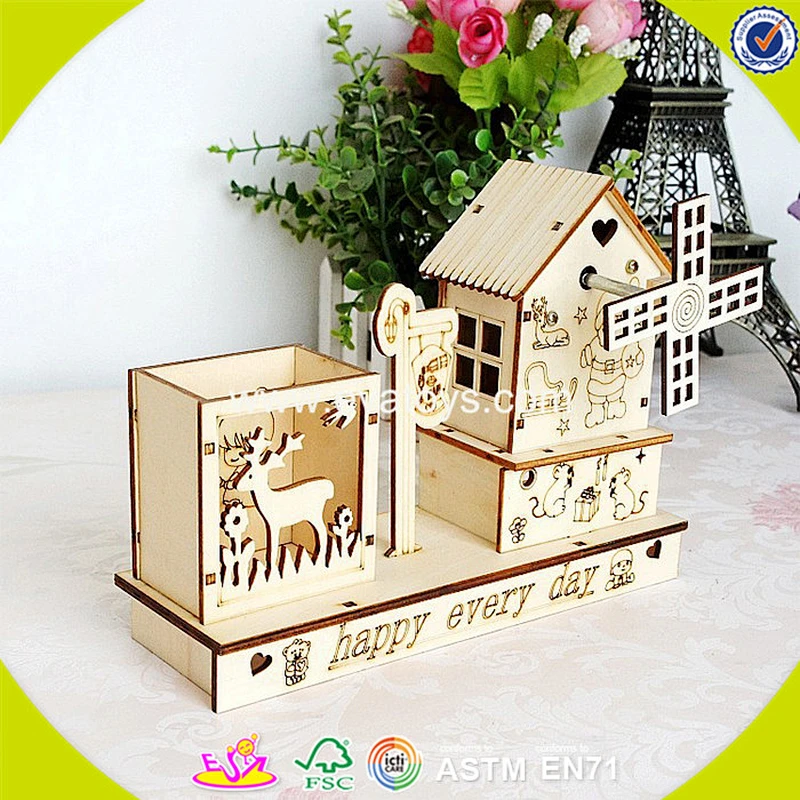 Wholesale top fashion children wooden pen container popular wooden pen container W02A031