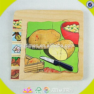 Wholesale educational jigsaw toy wooden vegetable theme multi-layers puzzle for kids W14A139