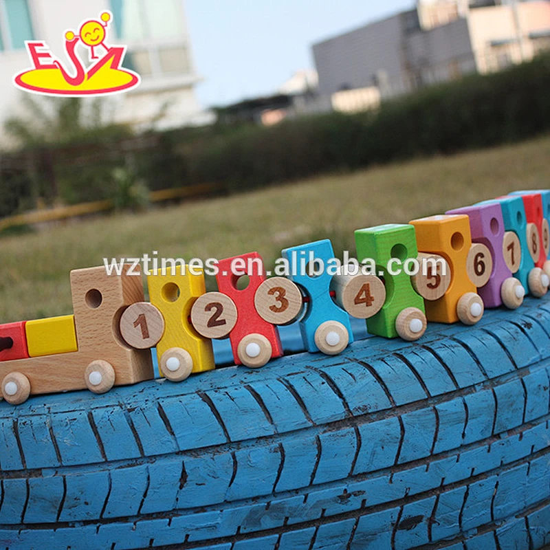 2018 Wholesale baby wooden pulling train toy funny kids wooden pulling train toy numbers wooden pulling train toy W05C079