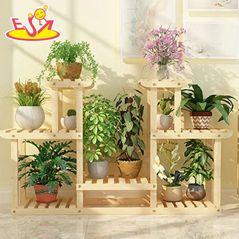 Best design movable natural wood 3 tier plant stand with wheels W08H118B