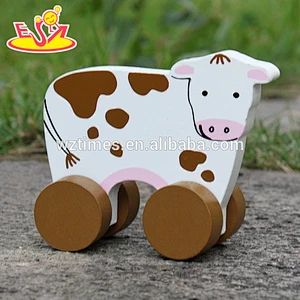 2018 New design baby wheels wooden cow toy best sale kids wooden cow toy wholesale cheap children wooden cow toy W04A322