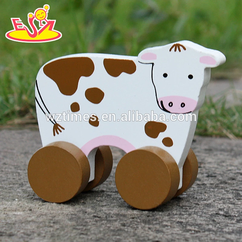 2018 New design baby wheels wooden cow toy best sale kids wooden cow toy wholesale cheap children wooden cow toy W04A322
