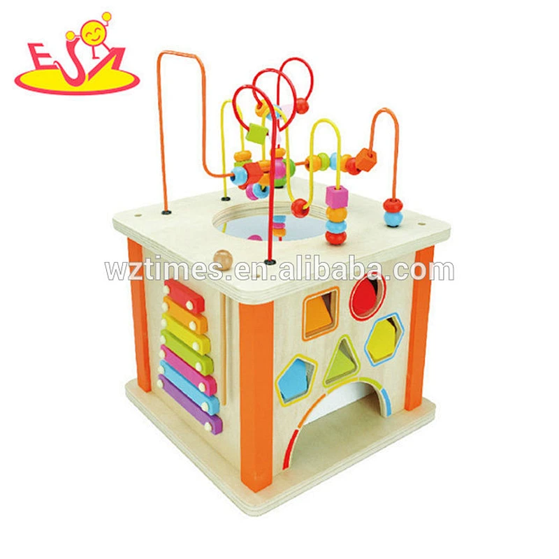 Wholesale funny shape sorter and xylophone toy wooden activity cube for kids W11B181