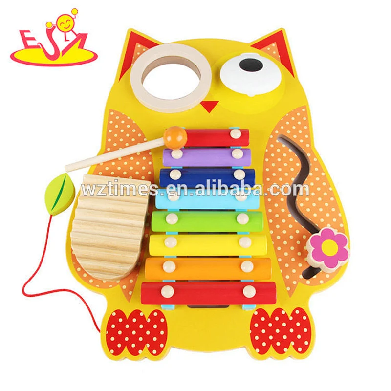 Music teaching aid cute owl shape wooden xylophone set toy for kids W07C070