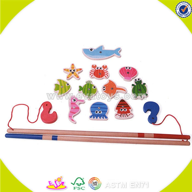 top quality DIY educational wooden fishing game toy for kids W01A085