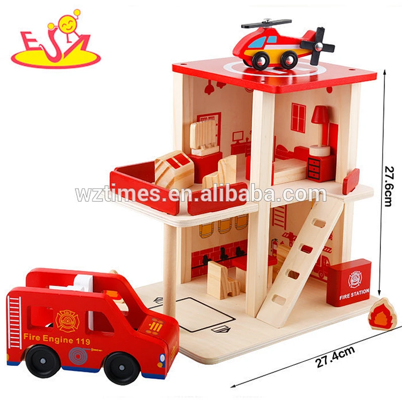 50% Discount kids wooden toy fire station for wholesale W04B030