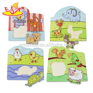 Wholesale cartoon pet theme wooden knob puzzle for 18 months old baby W14M141