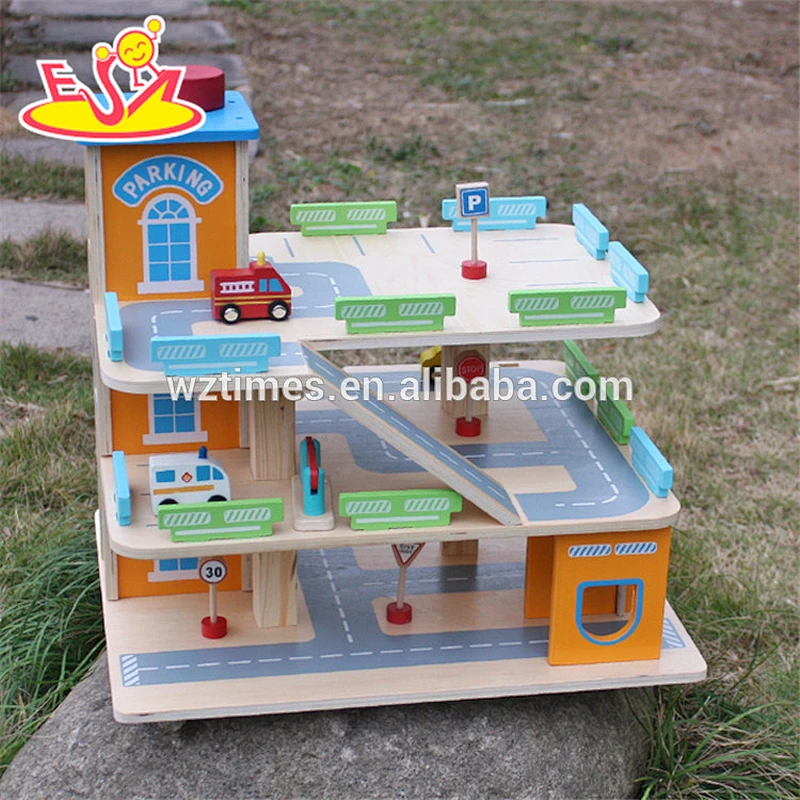 2018 wholesale toddlers wooden toy car parking garage new design kids wooden toy car parking garage W04B049