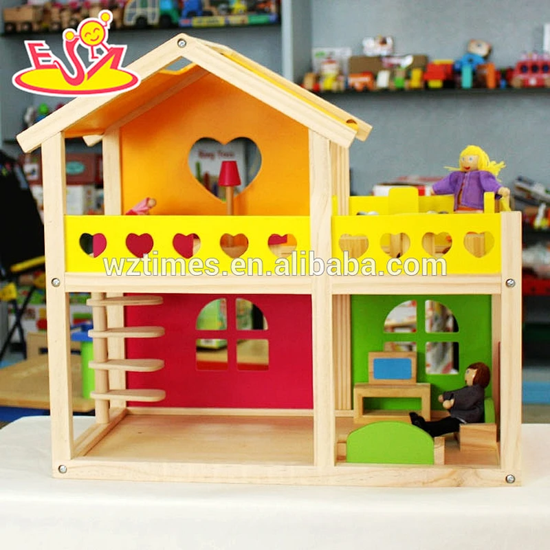 2018 wholesale kid wooden doll house family cheap baby wooden doll house family children wooden doll house family W06A157