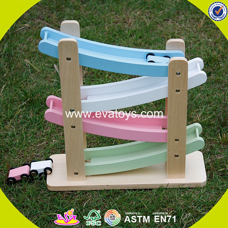 wholesale children wooden toy car ramp track with 4 cars W04C004
