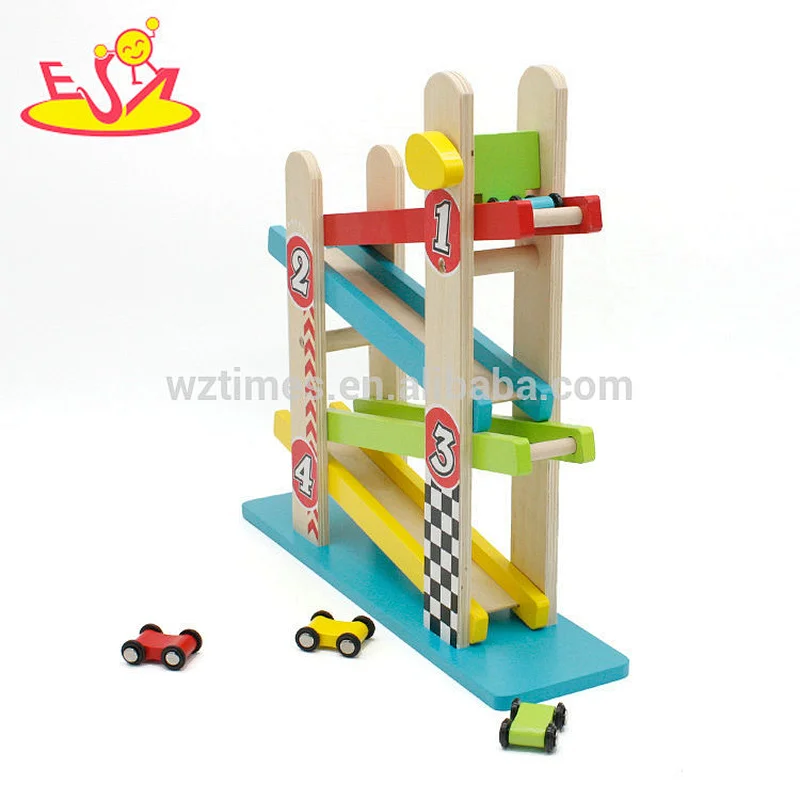 wholesale children wooden toy race car track sets with 4 cars W04E061