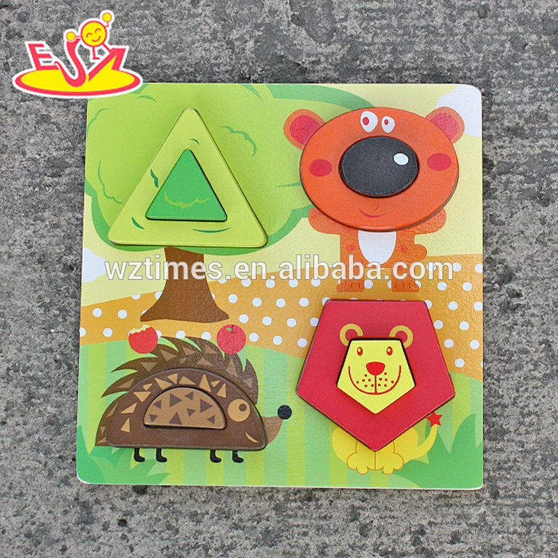 2018 New design educational wooden kids shape puzzle identify animals wooden kids shape puzzle best 3d kids shape puzzle W14D024