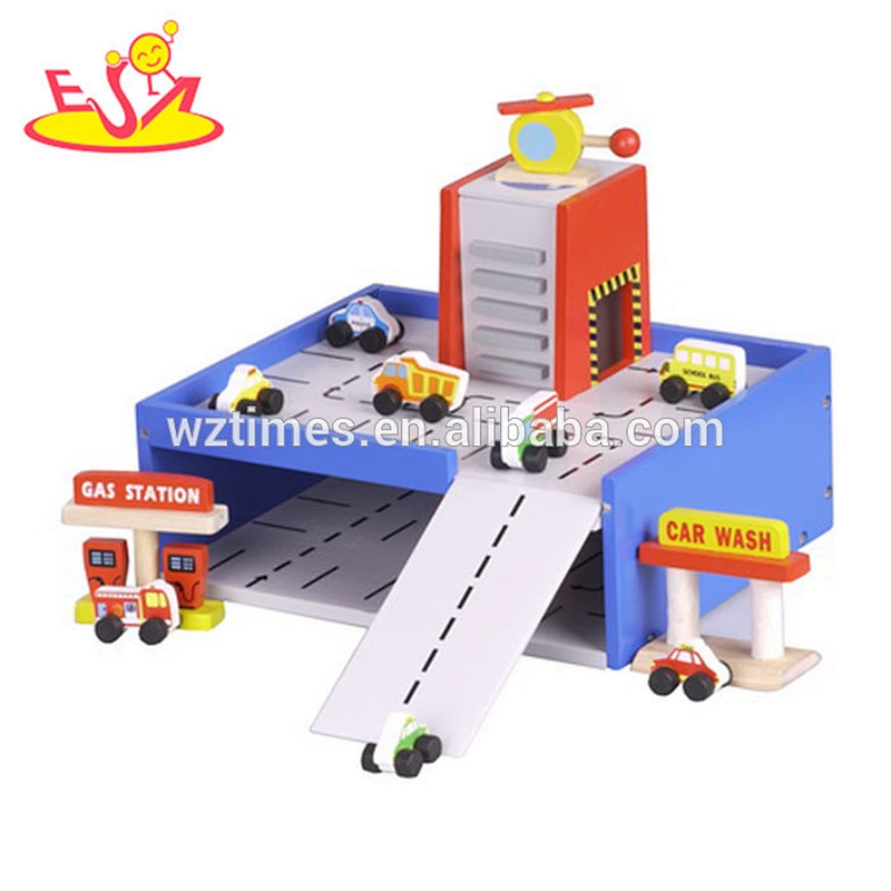 best design preschool wooden toy car garage for kids W04B044