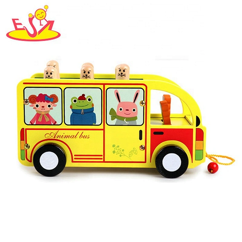 2019 New arrival educational small wooden animal bus toy for children W05C116