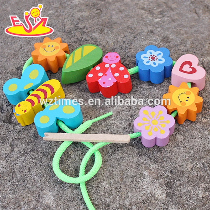 New design 10 pieces wooden lacing beads for toddlers W11E064